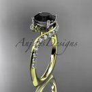 Unique 14k yellow gold engagement ring, wedding ring with a Black Diamond center stone ADLR277