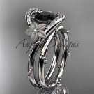 14kt white gold diamond unique engagement set with a Black Diamond center stone ADLR166S