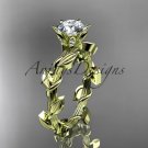 14kt yellow gold diamond floral wedding ring,engagement ring with a Moissanite center stone ADLR248