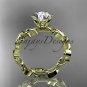 14kt yellow gold diamond floral wedding ring,engagement ring with a Moissanite center stone ADLR248