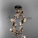 Unique 14kt rose gold diamond floral engagement ring with a Black Diamond center stone ADLR248