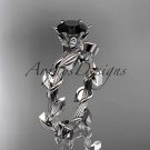 Unique platinum diamond floral engagement ring with a Black Diamond center stone ADLR248