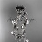 Unique platinum diamond floral engagement ring with a Black Diamond center stone ADLR248