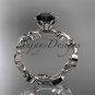 Unique platinum diamond floral engagement ring with a Black Diamond center stone ADLR248