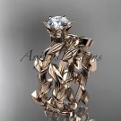 Unique 14kt rose gold diamond floral wedding ring, engagement set ADLR248S