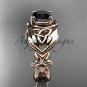 14kt rose gold diamond celtic trinity knot engagement ring with a Black Diamond center stone CT7501