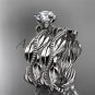 14k white gold leaf and vine engagement ring, wedding set ADLR258S