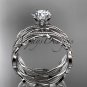 Platinum leaf and vine engagement ring, wedding set ADLR258S