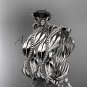 Platinum leaf  and vine engagement ring, wedding set with a Black Diamond center stone ADLR258S