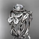 14kt white gold diamond celtic trinity knot wedding ring, butterfly engagement set CT7136S