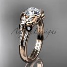 14kt rose gold diamond engagement ring, butterfly ring, with a Moissanite center stone ADLR514
