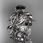 14kt white gold celtic trinity knot, engagement ring with a Black Diamond center stone CT7188