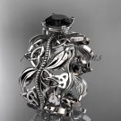 platinum  celtic trinity knot, engagement ring with a Black Diamond center stone CT7188