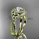 14kt yellow gold diamond celtic trinity knot, engagement ring with a Moissanite center stone CT7416