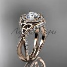 14kt rose gold diamond celtic trinity knot, engagement ring with a Moissanite center stone CT7416