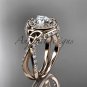 14kt rose gold diamond celtic trinity knot, engagement ring with a Moissanite center stone CT7416