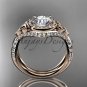 14kt rose gold diamond celtic trinity knot, engagement ring with a Moissanite center stone CT7416