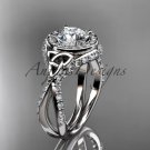 14kt white gold diamond celtic trinity knot, engagement ring with a Moissanite center stone CT7416