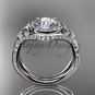 14kt white gold diamond celtic trinity knot, engagement ring with a Moissanite center stone CT7416