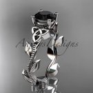 14kt white gold celtic trinity knot wedding ring with a Black Diamond center stone CT7238