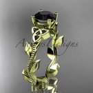 14kt yellow gold celtic trinity knot wedding ring with a Black Diamond center stone CT7238