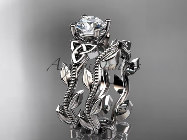 Platinum celtic trinity knot engagement set with a Moissanite center stone CT7238S