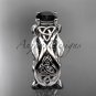 14kt white gold celtic trinity knot engagement ring with a Black Diamond center stone CT7264