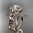 14kt rose gold diamond celtic trinity knot engagement ring with a Moissanite center stone CT7302