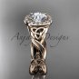 14kt rose gold diamond celtic trinity knot engagement ring with a Moissanite center stone CT7302