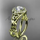 14kt yellow gold diamond celtic trinity knot engagement ring with a Moissanite center stone CT7302