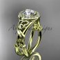 14kt yellow gold diamond celtic trinity knot engagement ring with a Moissanite center stone CT7302