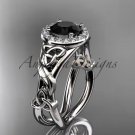 14kt white gold diamond celtic trinity knot engagement ring with a Black Diamond center stone CT7302