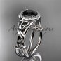14kt white gold diamond celtic trinity knot engagement ring with a Black Diamond center stone CT7302