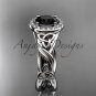 14kt white gold diamond celtic trinity knot engagement ring with a Black Diamond center stone CT7302