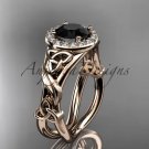 14kt rose gold diamond celtic trinity knot engagement ring with a Black Diamond center stone CT7302