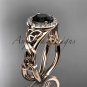 14kt rose gold diamond celtic trinity knot engagement ring with a Black Diamond center stone CT7302