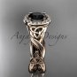14kt rose gold diamond celtic trinity knot engagement ring with a Black Diamond center stone CT7302