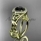 14k yellow gold diamond celtic trinity knot engagement ring with a Black Diamond center stone CT7302