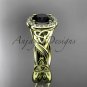 14k yellow gold diamond celtic trinity knot engagement ring with a Black Diamond center stone CT7302
