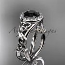 Platinum diamond celtic trinity knot engagement ring with a Black Diamond center stone CT7302