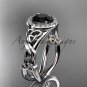 Platinum diamond celtic trinity knot engagement ring with a Black Diamond center stone CT7302