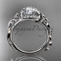 14kt white gold diamond celtic trinity knot engagement ring with a Moissanite center stone CT7326