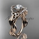 14kt rose gold diamond celtic trinity knot engagement ring with a Moissanite center stone CT7326