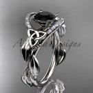 14kt white gold diamond celtic trinity knot engagement ring with a Black Diamond center stone CT7326