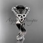 14kt white gold diamond celtic trinity knot engagement ring with a Black Diamond center stone CT7326