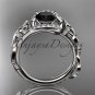 14kt white gold diamond celtic trinity knot engagement ring with a Black Diamond center stone CT7326