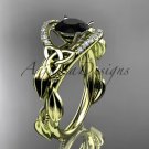 14k yellow gold diamond celtic trinity knot engagement ring with a Black Diamond center stone CT7326