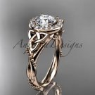 14kt rose gold diamond celtic trinity knot engagement ring with a Moissanite center stone CT7328