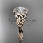 14kt rose gold diamond celtic trinity knot engagement ring with a Moissanite center stone CT7328