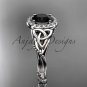 14kt white gold diamond celtic trinity knot engagement ring with a Black Diamond center stone CT7328